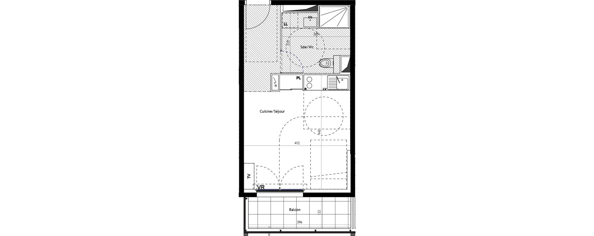 Appartement T1 meubl&eacute; de 27,70 m2 &agrave; Mauguio Centre