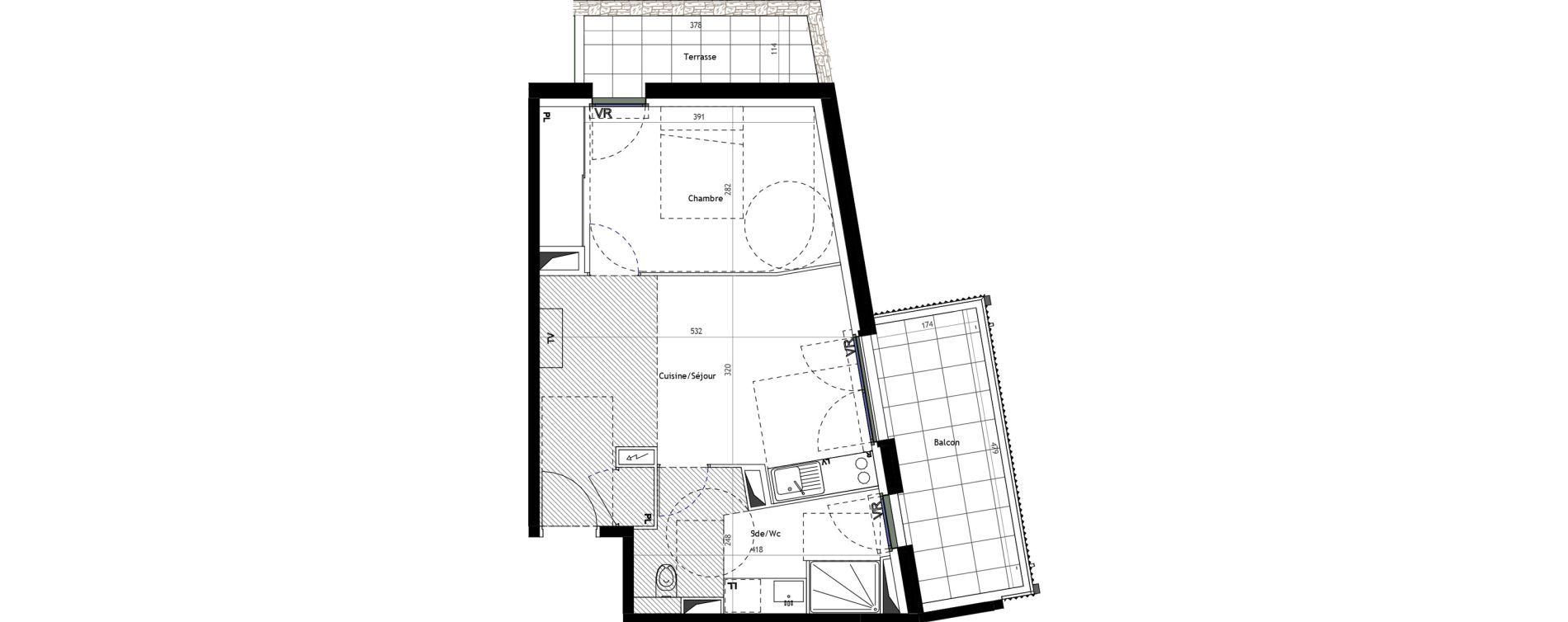 Appartement T2 meubl&eacute; de 42,10 m2 &agrave; Mauguio Centre