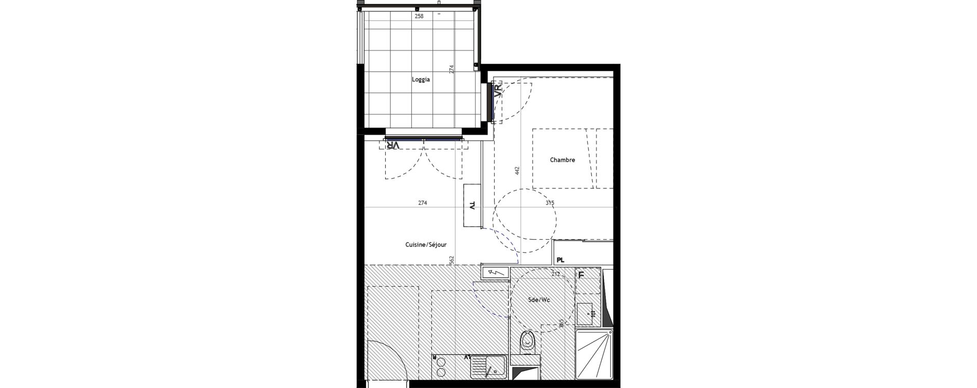 Appartement T2 meubl&eacute; de 35,60 m2 &agrave; Mauguio Centre