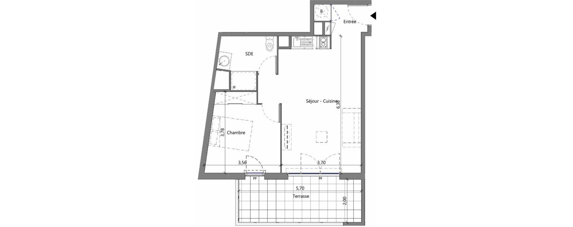 Appartement T2 de 45,40 m2 &agrave; M&egrave;ze Centre