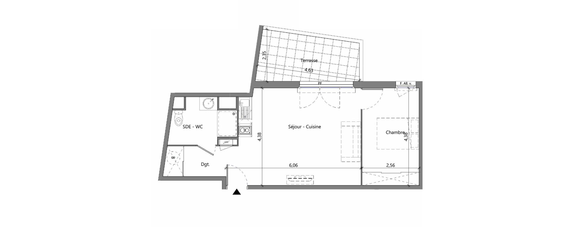 Appartement T2 de 45,05 m2 &agrave; M&egrave;ze Centre