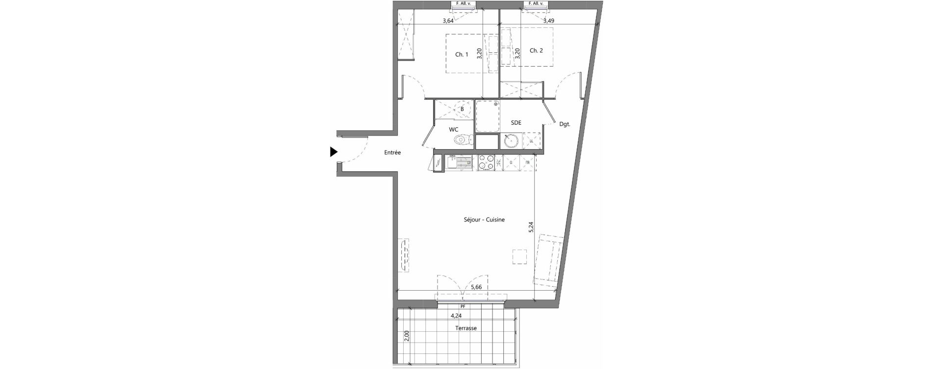 Appartement T3 de 67,55 m2 &agrave; M&egrave;ze Centre
