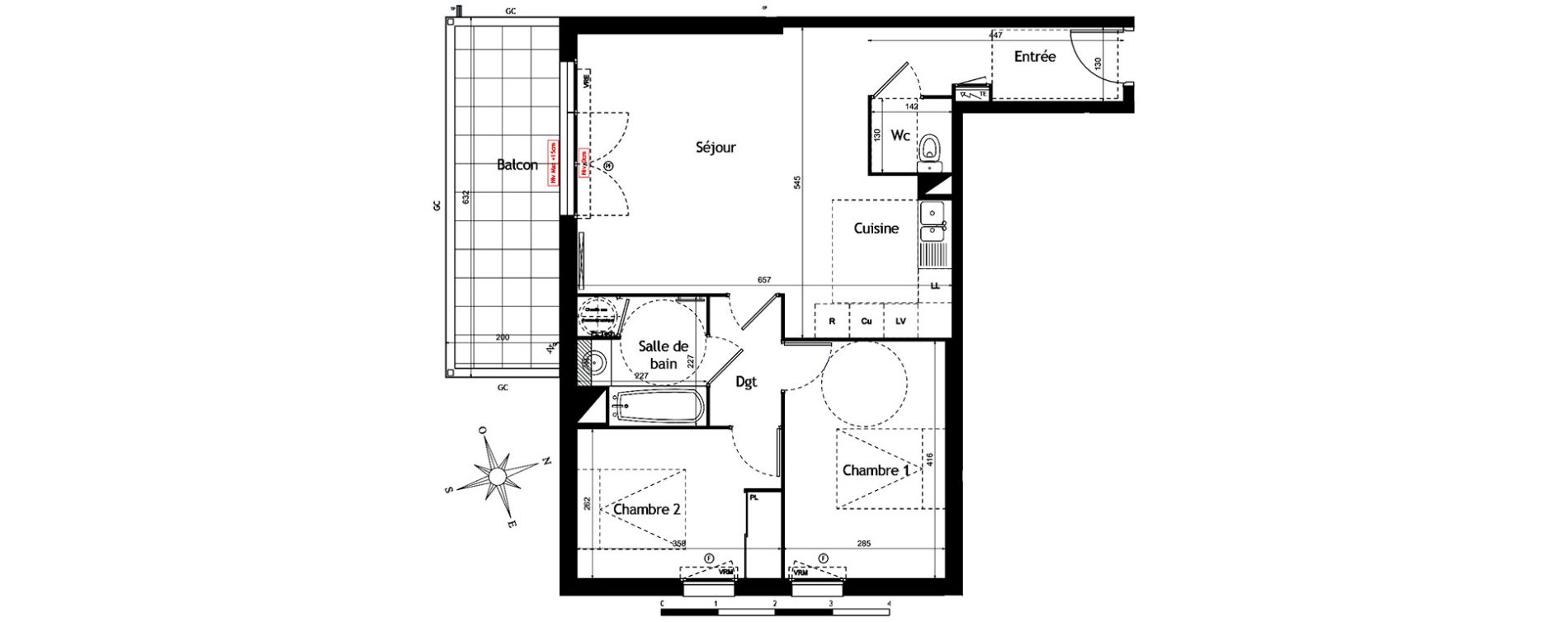 Appartement T3 de 64,45 m2 &agrave; M&egrave;ze Centre