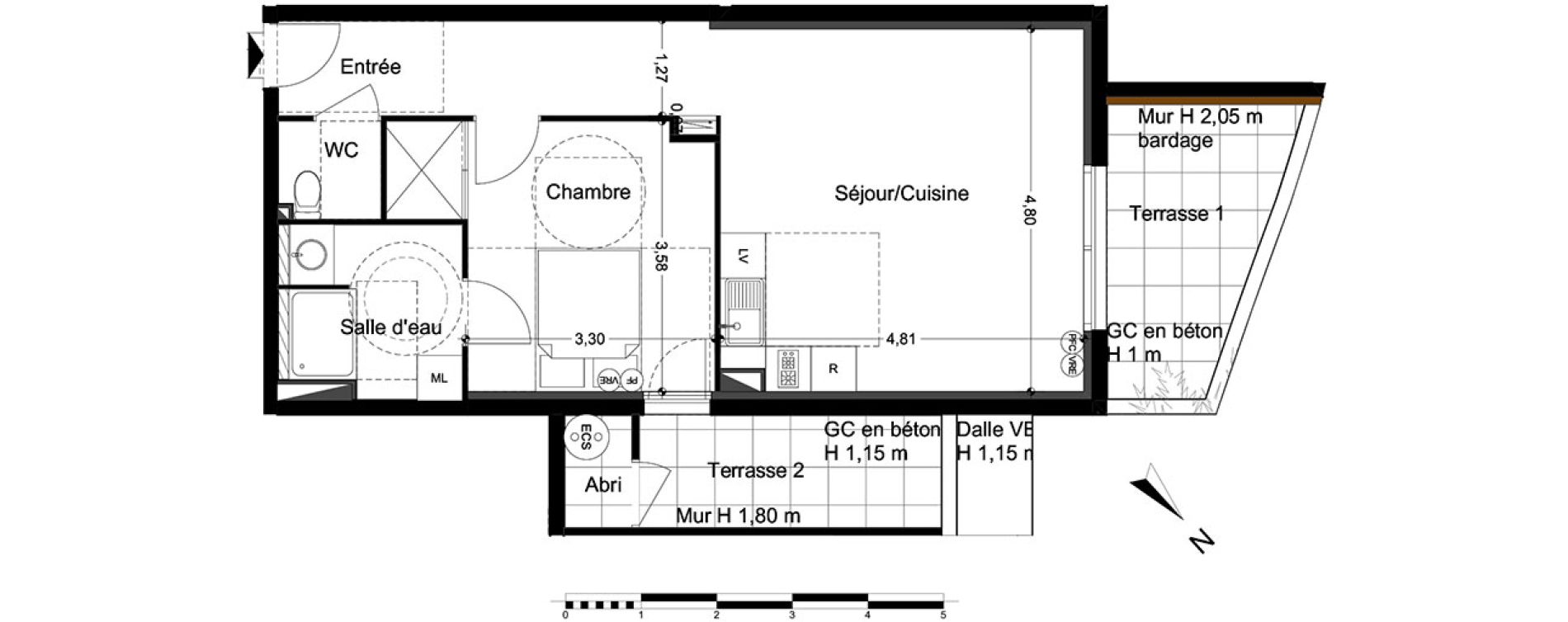 Appartement T2 de 50,48 m2 &agrave; M&egrave;ze Centre