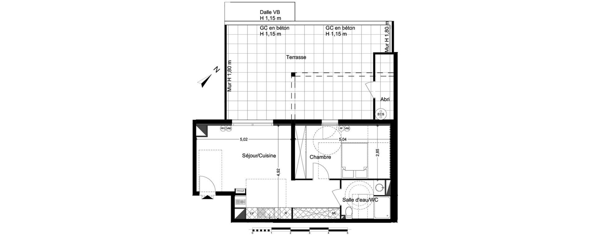 Appartement T2 de 45,19 m2 &agrave; M&egrave;ze Centre