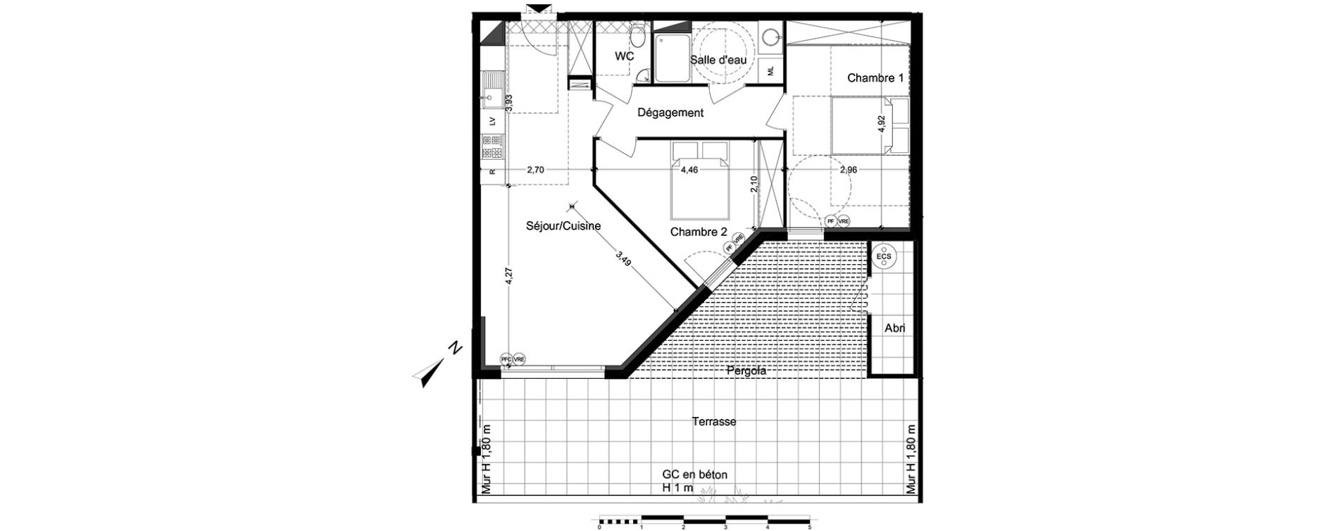 Appartement T3 de 64,17 m2 &agrave; M&egrave;ze Centre