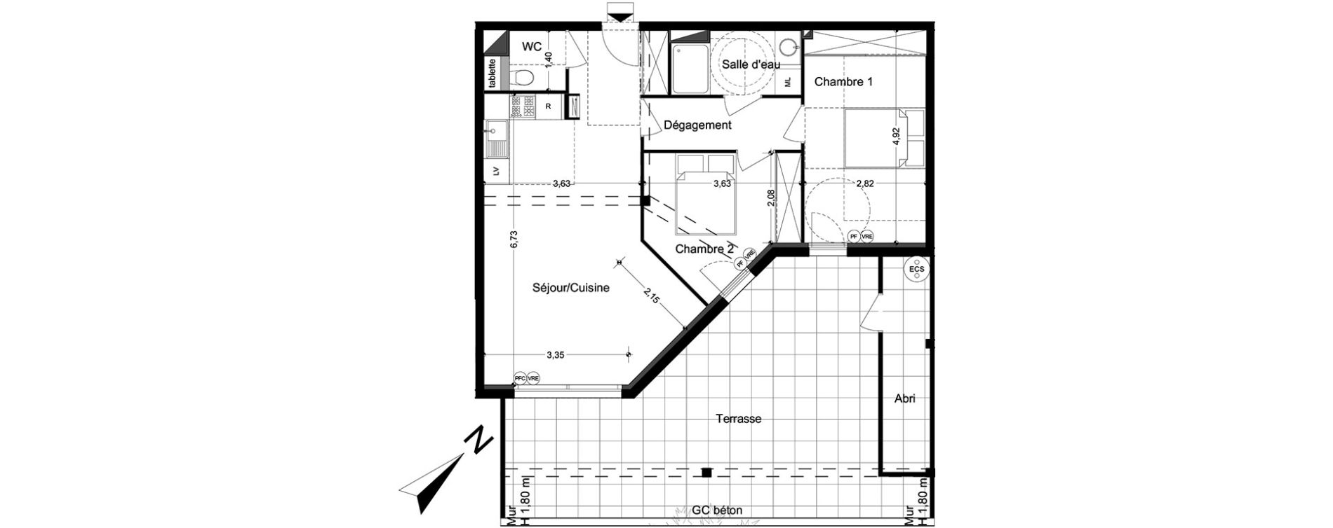 Appartement T3 de 63,64 m2 &agrave; M&egrave;ze Centre