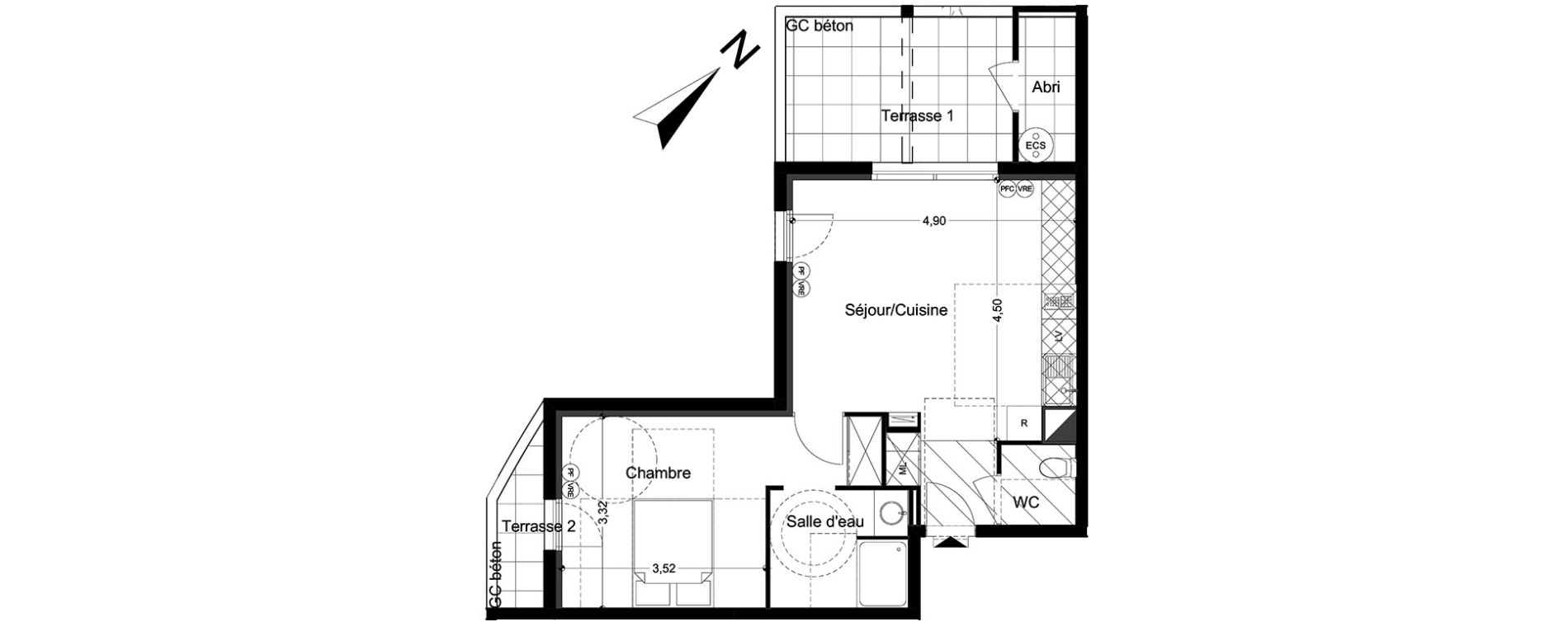 Appartement T2 de 43,89 m2 &agrave; M&egrave;ze Centre