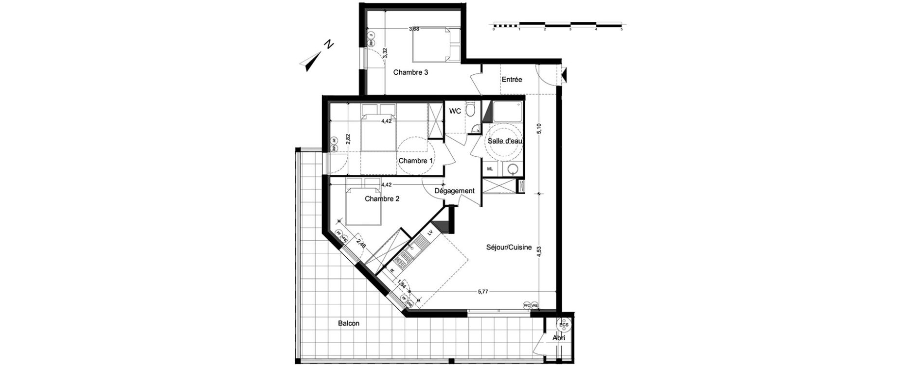 Appartement T4 de 81,42 m2 &agrave; M&egrave;ze Centre