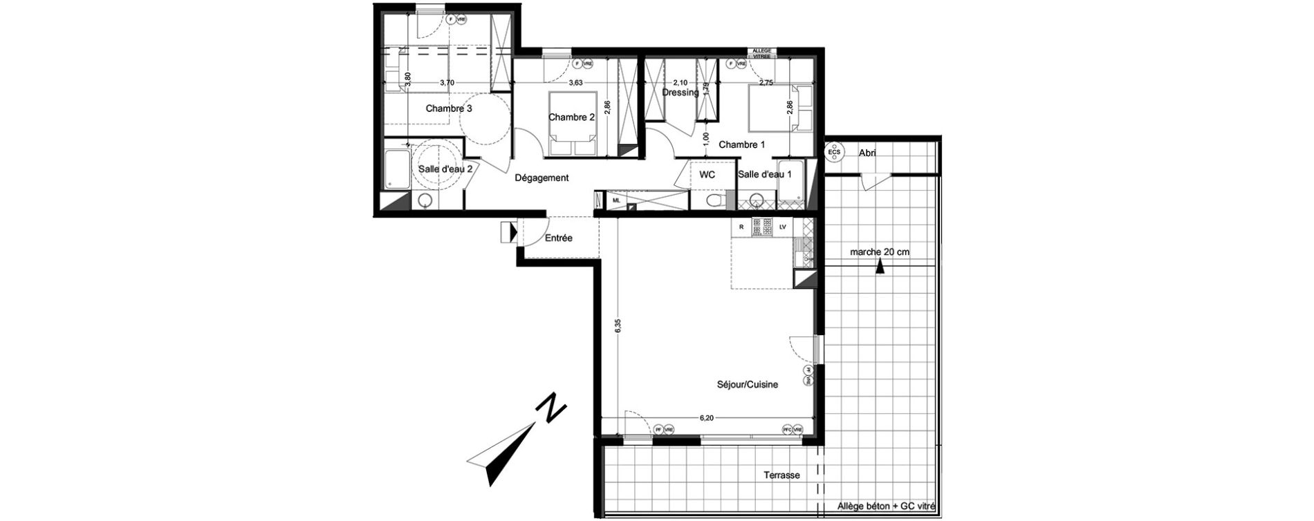 Appartement T4 de 98,44 m2 &agrave; M&egrave;ze Centre