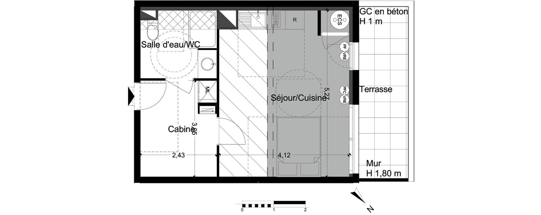 Appartement T1 de 33,43 m2 &agrave; M&egrave;ze Centre