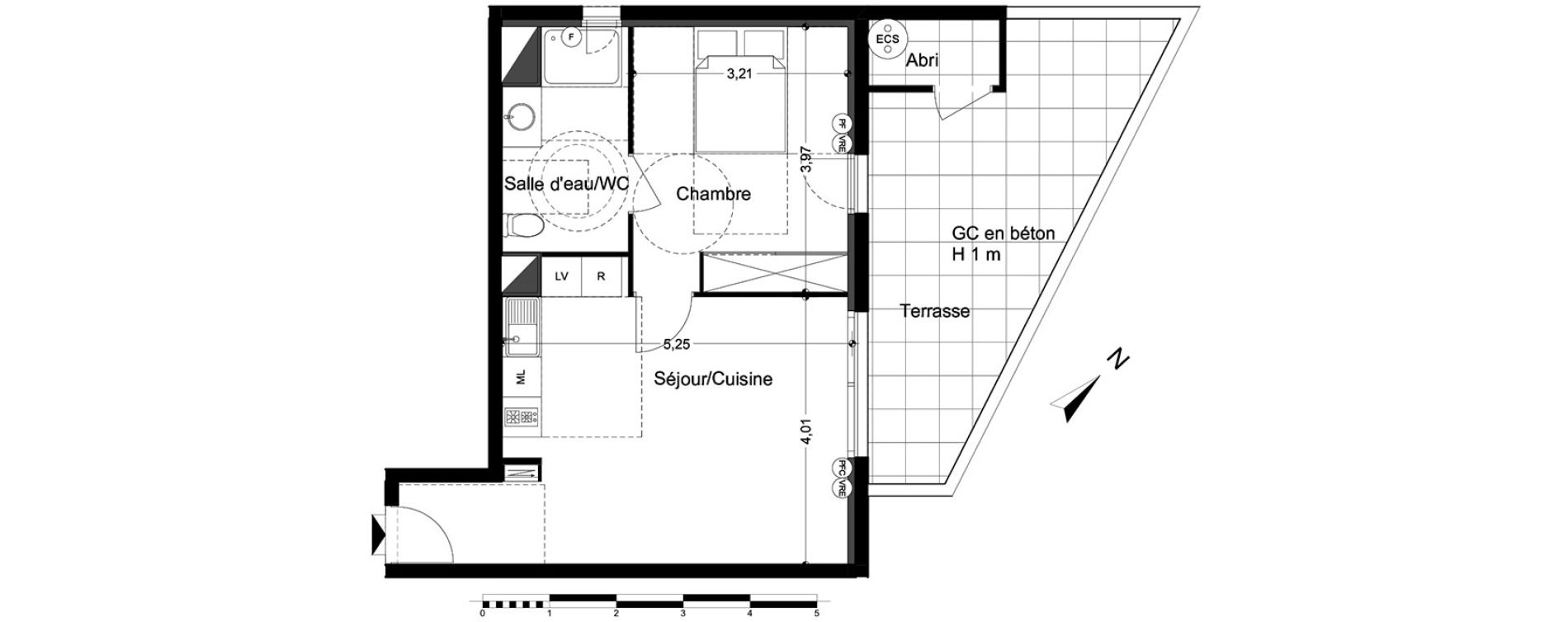 Appartement T2 de 41,85 m2 &agrave; M&egrave;ze Centre