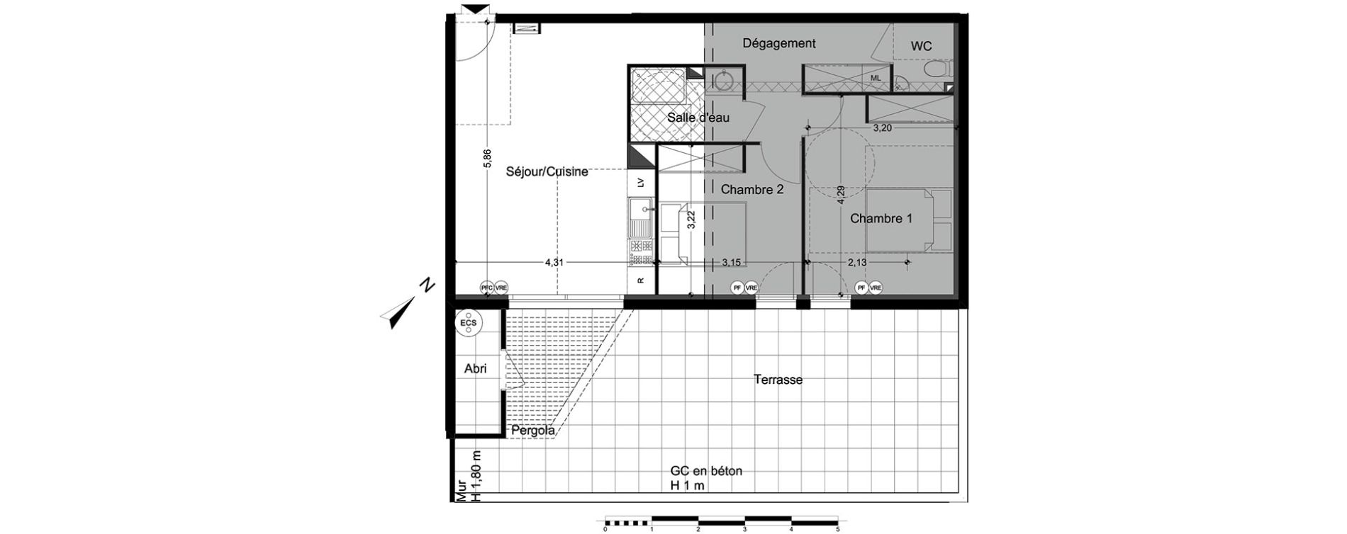 Appartement T3 de 60,62 m2 &agrave; M&egrave;ze Centre