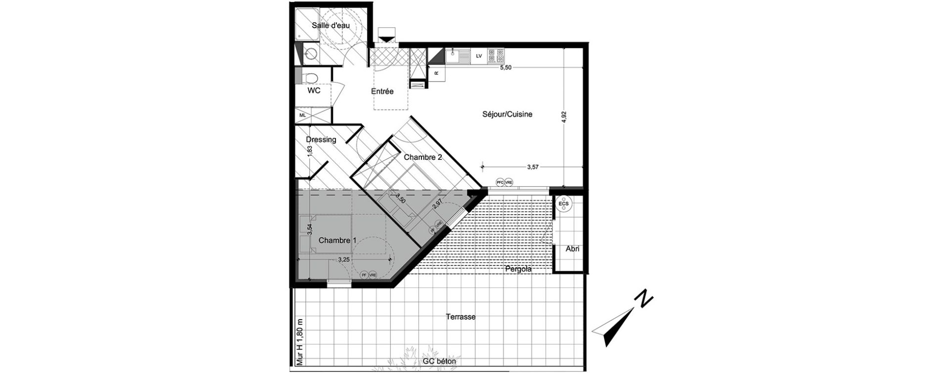 Appartement T3 de 67,34 m2 &agrave; M&egrave;ze Centre
