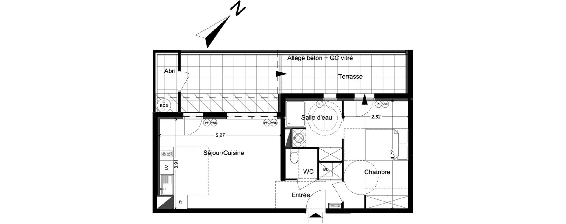 Appartement T2 de 44,68 m2 &agrave; M&egrave;ze Centre