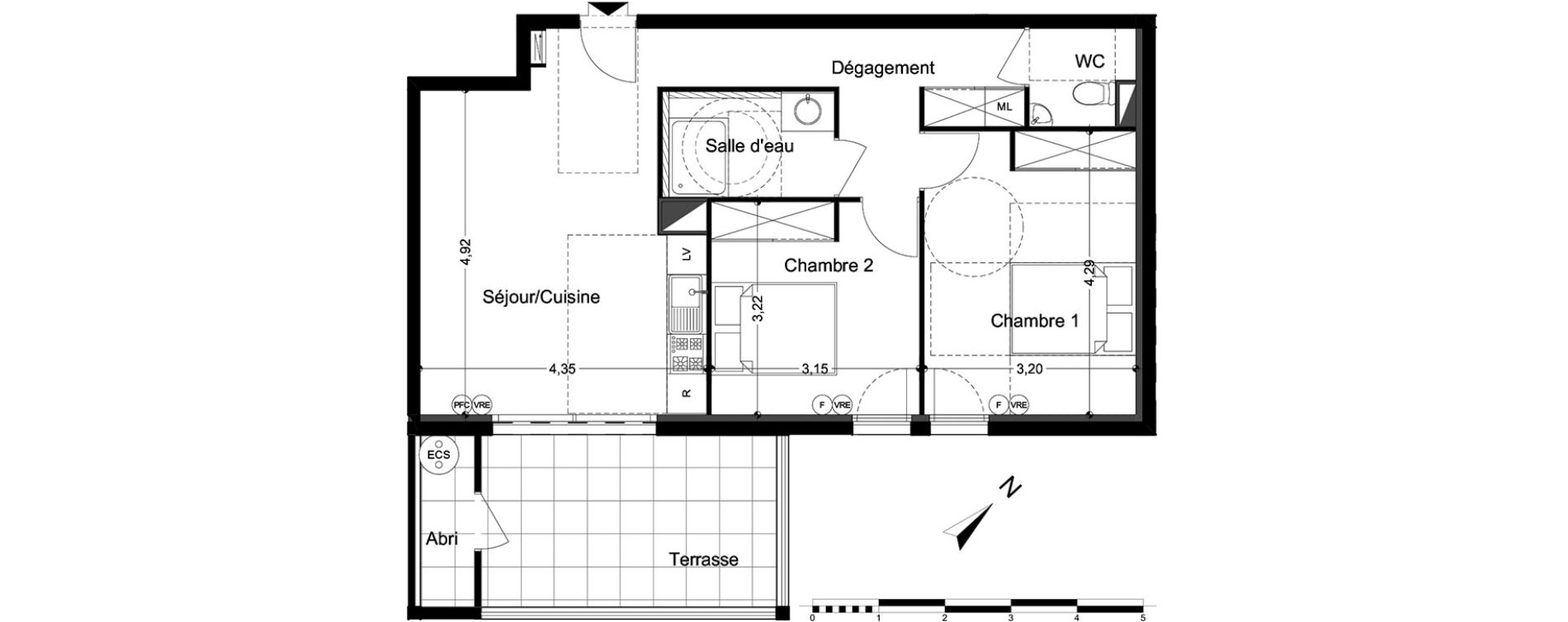 Appartement T3 de 59,54 m2 &agrave; M&egrave;ze Centre