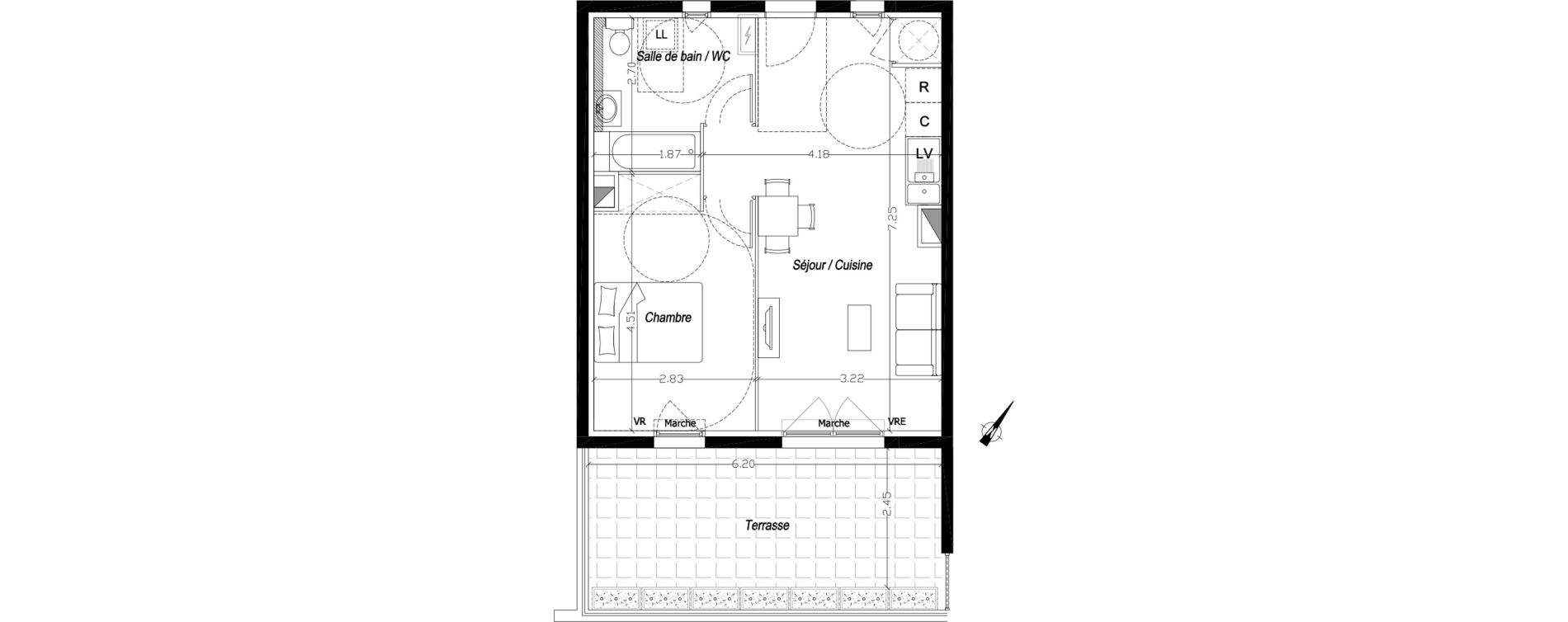 Appartement T2 de 42,80 m2 &agrave; Mireval Centre