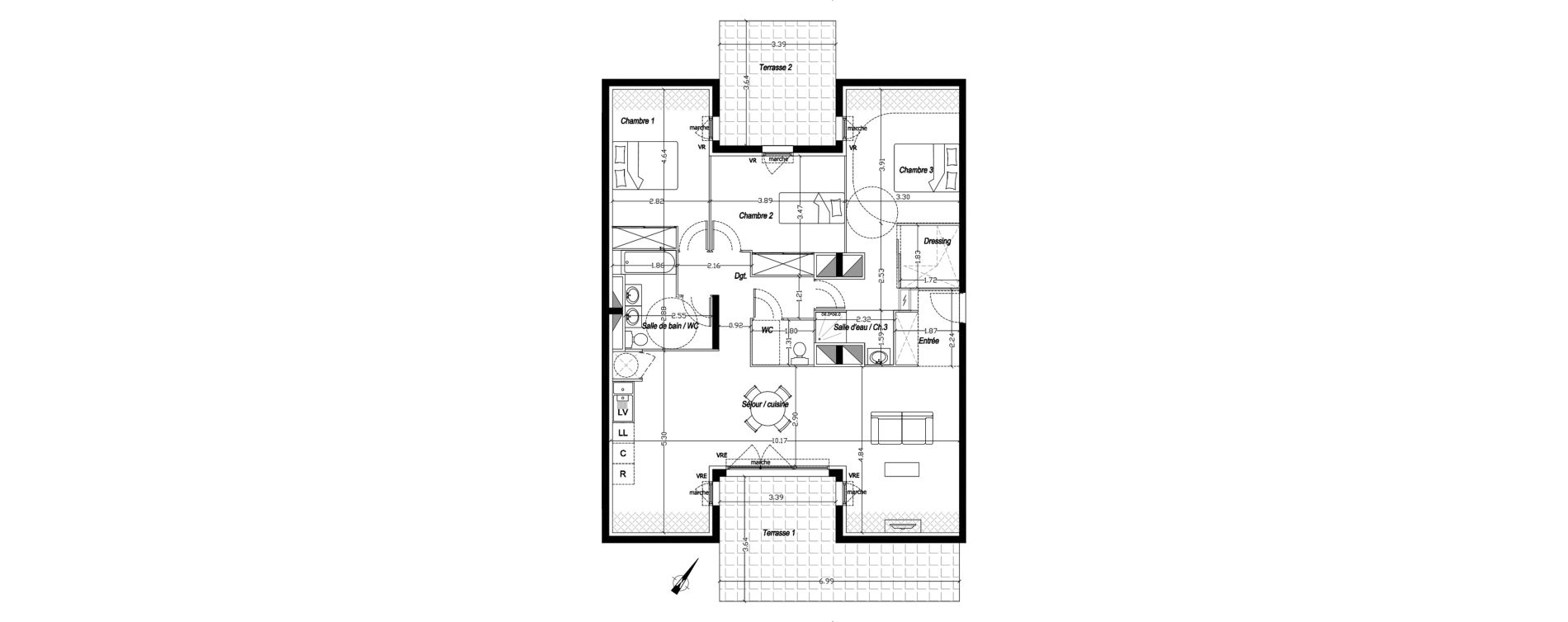Appartement T4 de 102,40 m2 &agrave; Mireval Centre