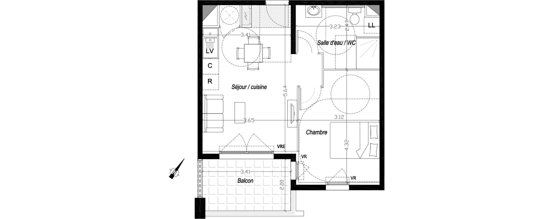Appartement T2 de 40,20 m2 &agrave; Mireval Centre