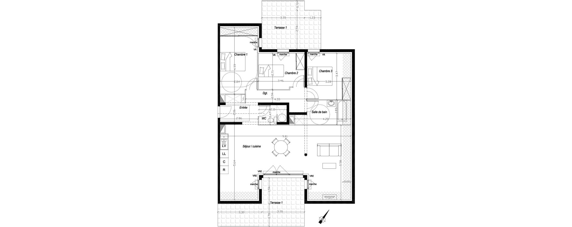 Appartement T4 de 87,20 m2 &agrave; Mireval Centre