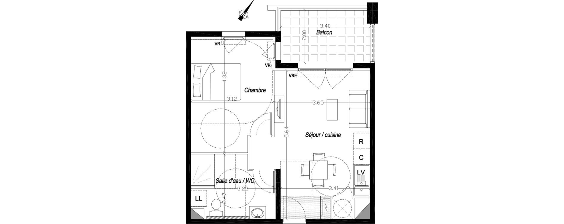 Appartement T2 de 40,20 m2 &agrave; Mireval Centre