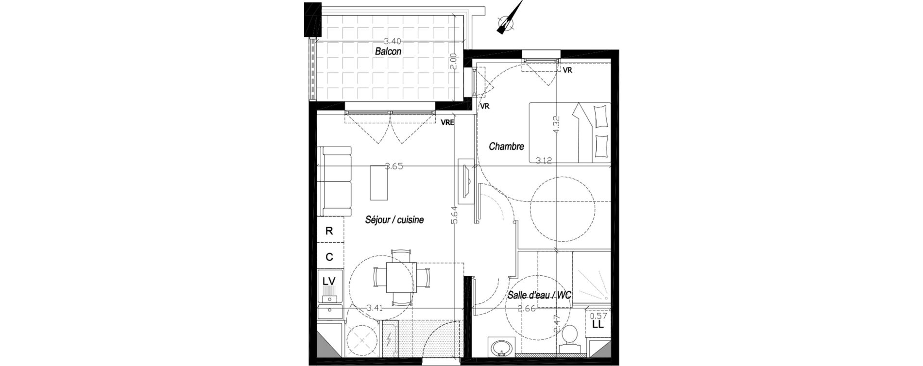 Appartement T2 de 40,00 m2 &agrave; Mireval Centre