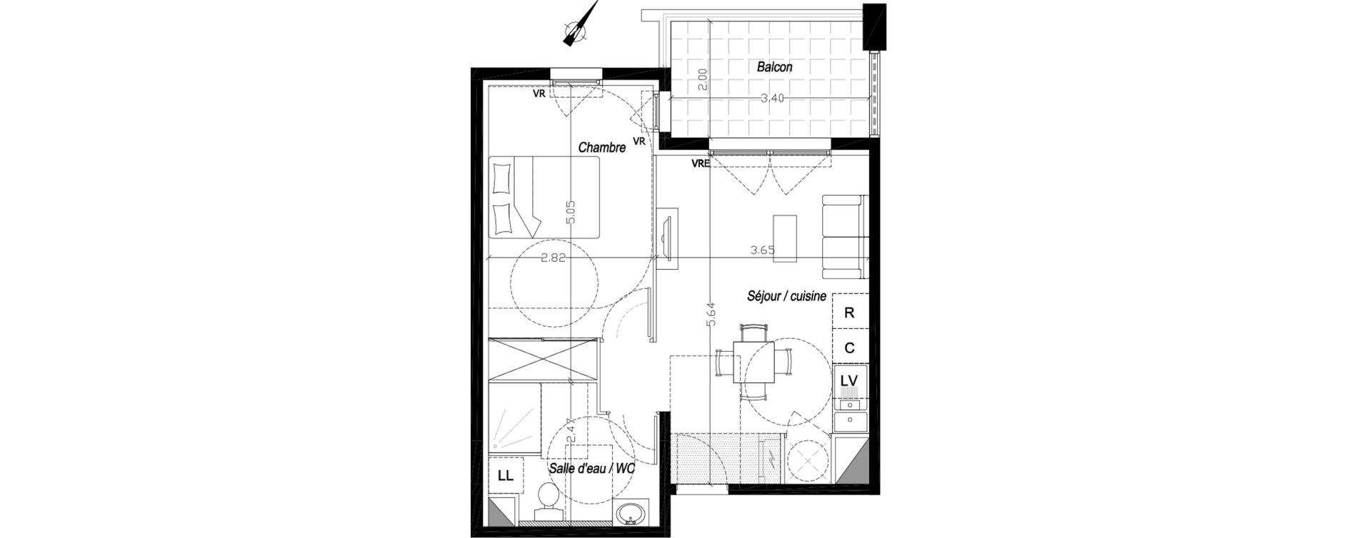 Appartement T2 de 40,30 m2 &agrave; Mireval Centre