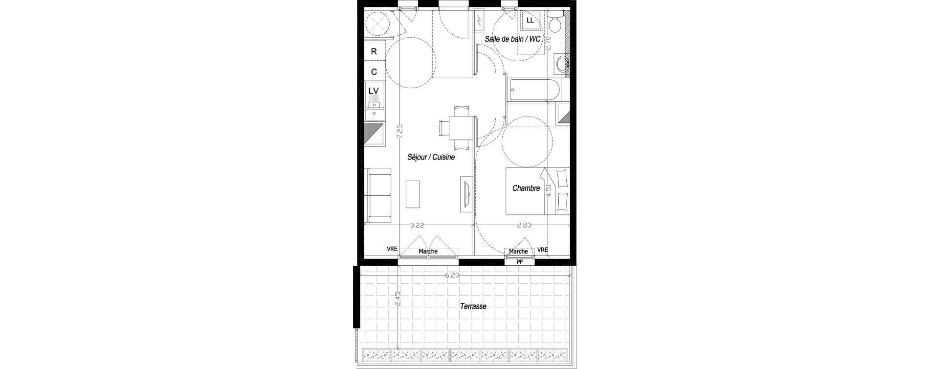 Appartement T2 de 42,60 m2 &agrave; Mireval Centre