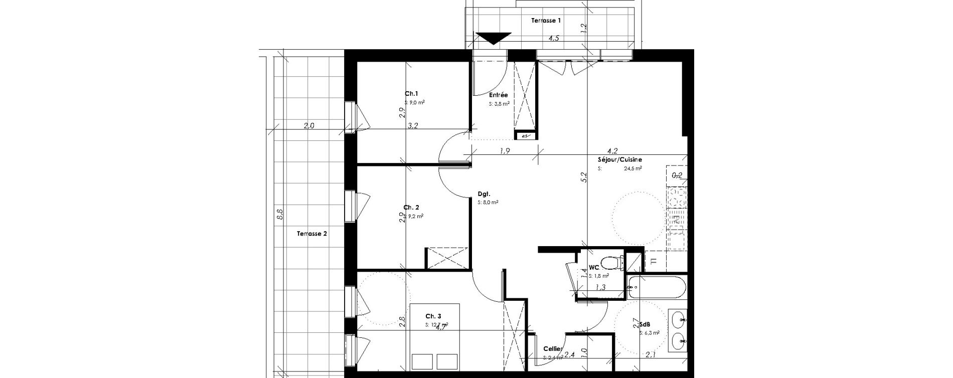 Appartement T4 de 77,70 m2 &agrave; Montpellier La chamberte