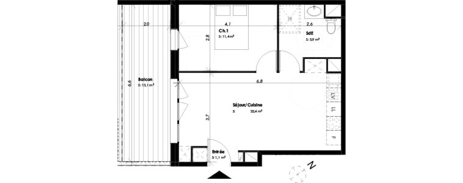 Appartement T2 de 40,80 m2 &agrave; Montpellier La chamberte