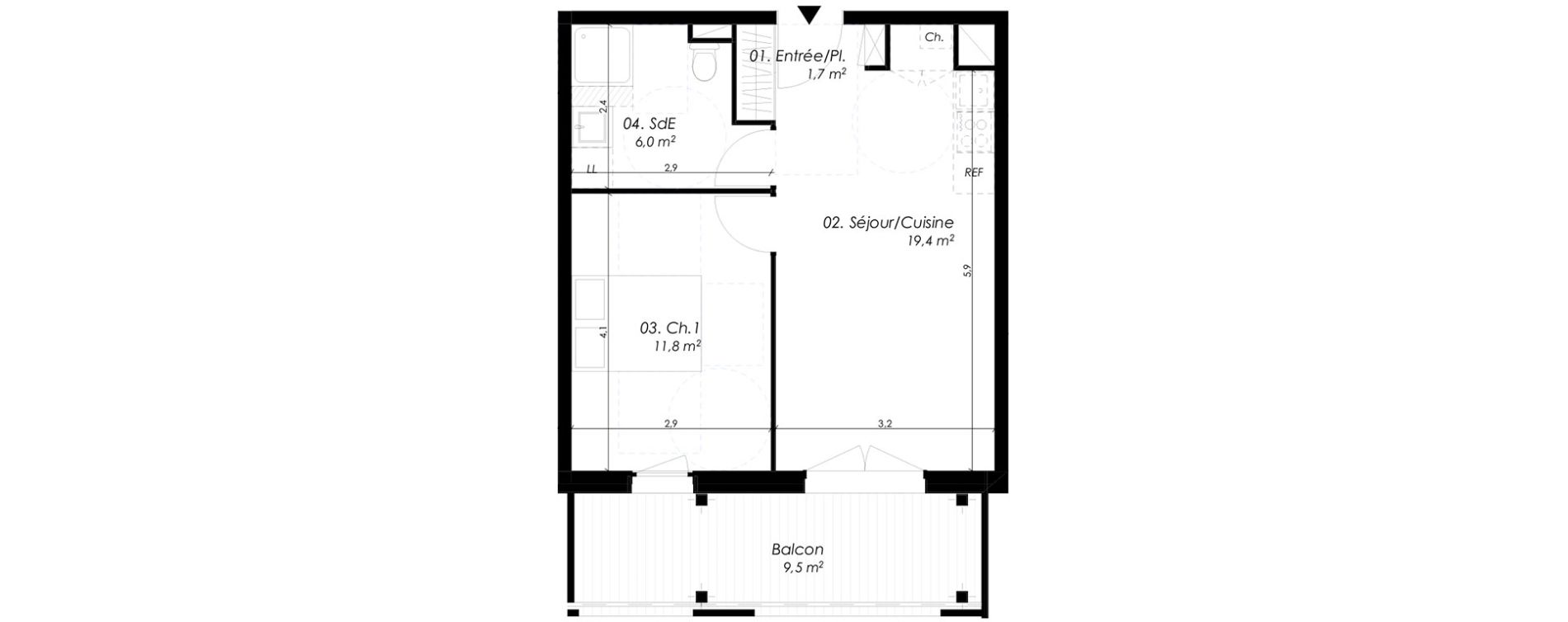 Appartement T2 de 38,90 m2 &agrave; Montpellier Pierres vives