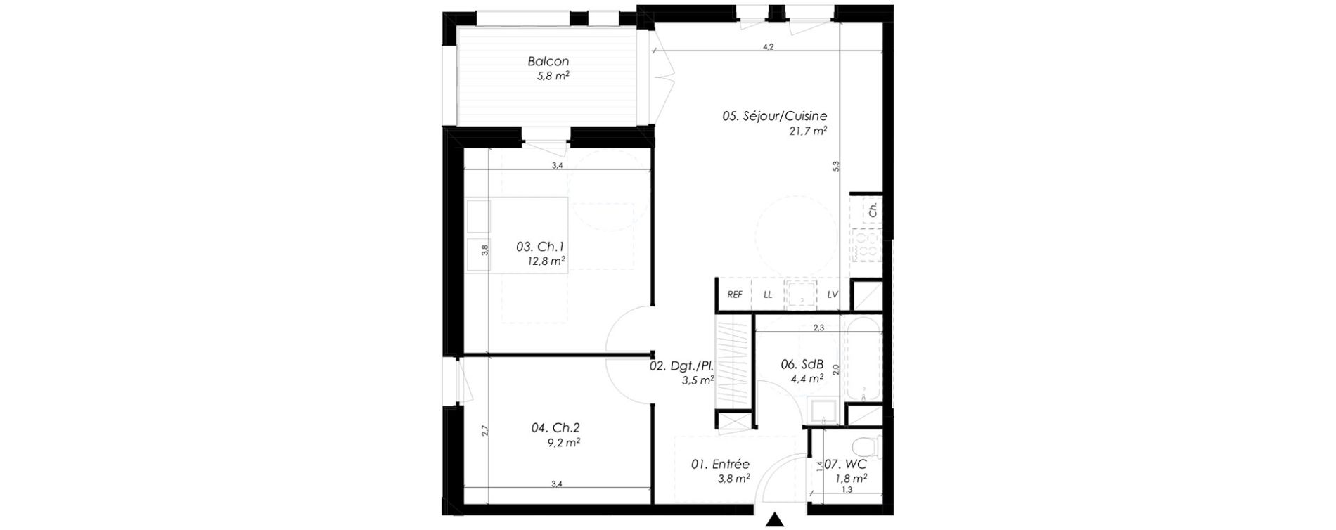 Appartement T3 de 57,20 m2 &agrave; Montpellier Pierres vives