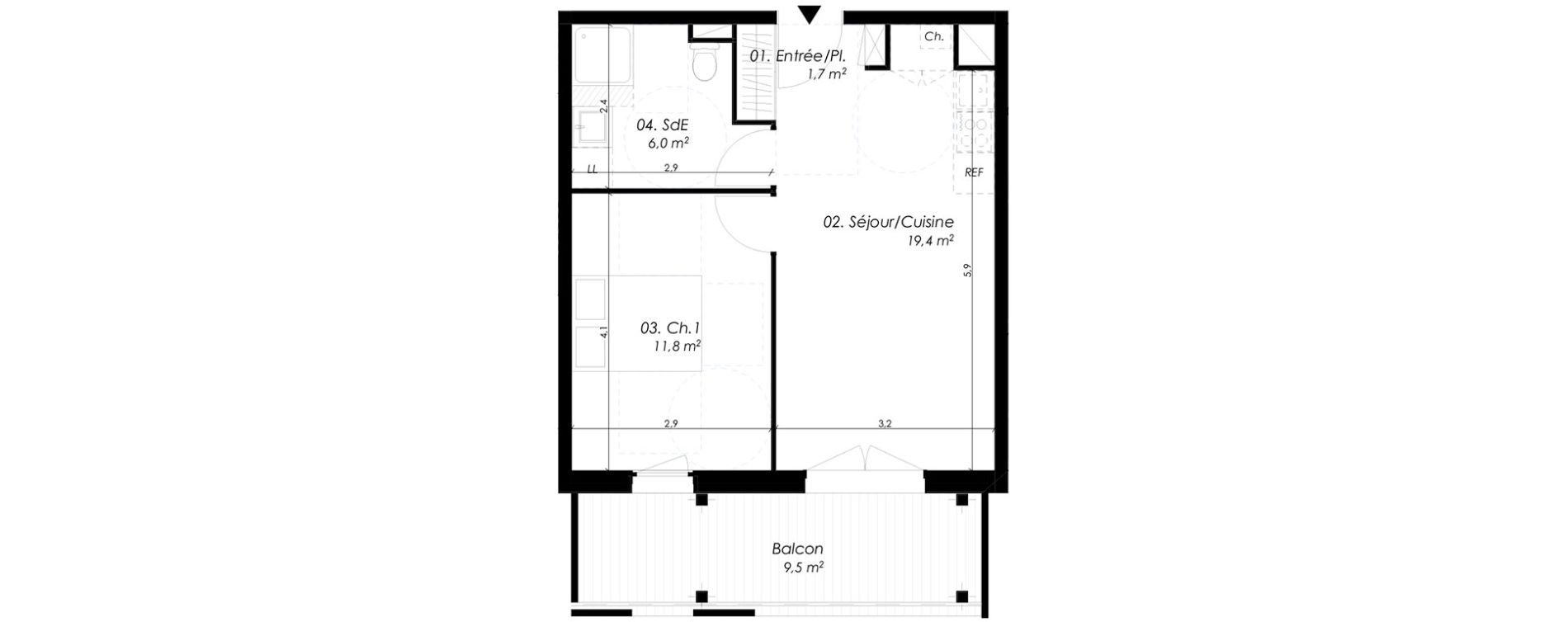 Appartement T2 de 38,90 m2 &agrave; Montpellier Pierres vives