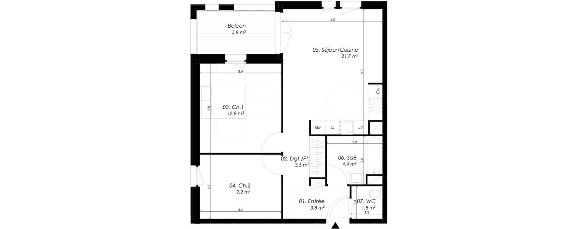 Appartement T3 de 57,20 m2 &agrave; Montpellier Pierres vives