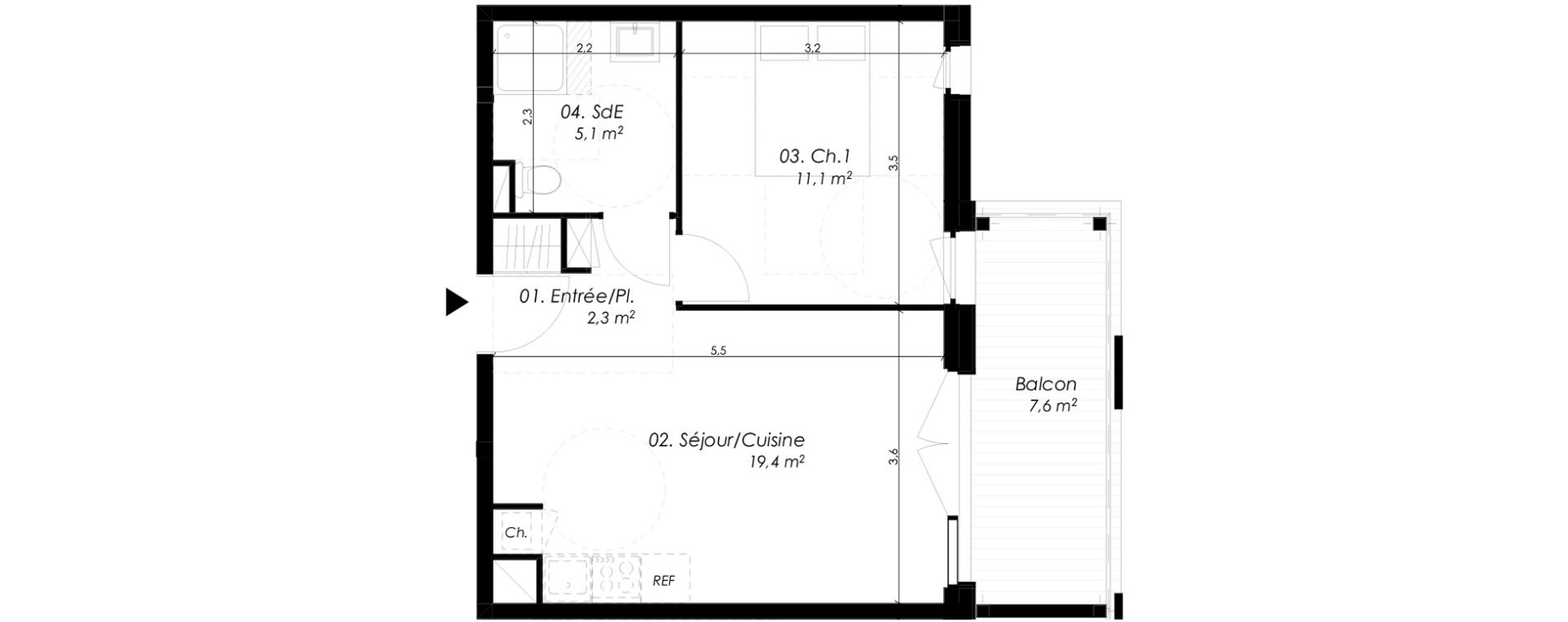 Appartement T2 de 37,90 m2 &agrave; Montpellier Pierres vives