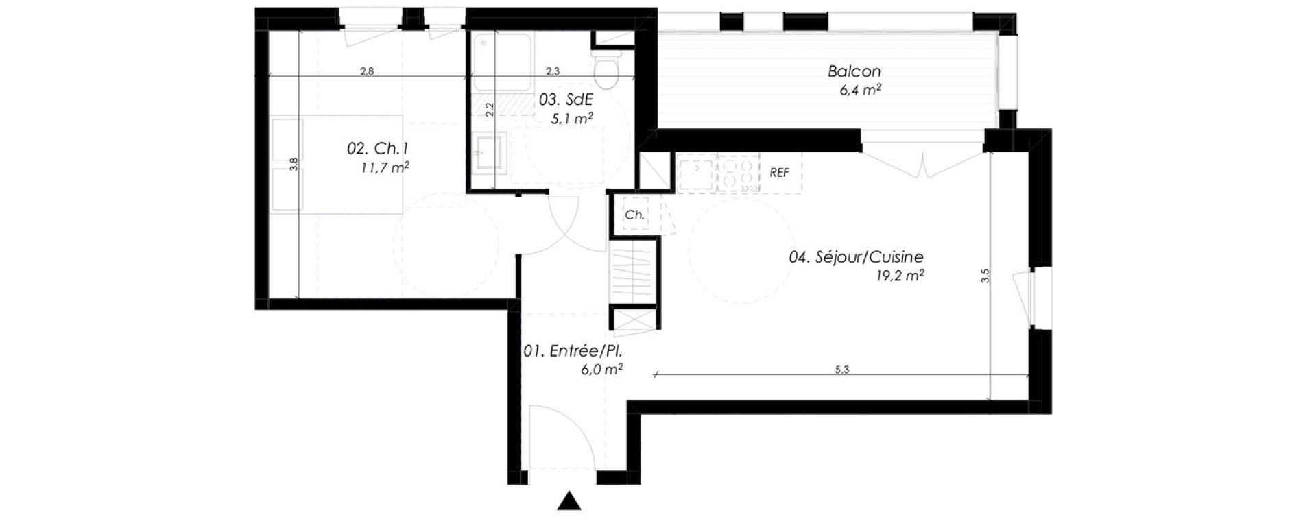 Appartement T2 de 42,00 m2 &agrave; Montpellier Pierres vives