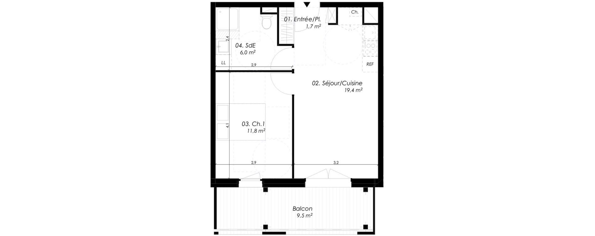 Appartement T2 de 38,90 m2 &agrave; Montpellier Pierres vives