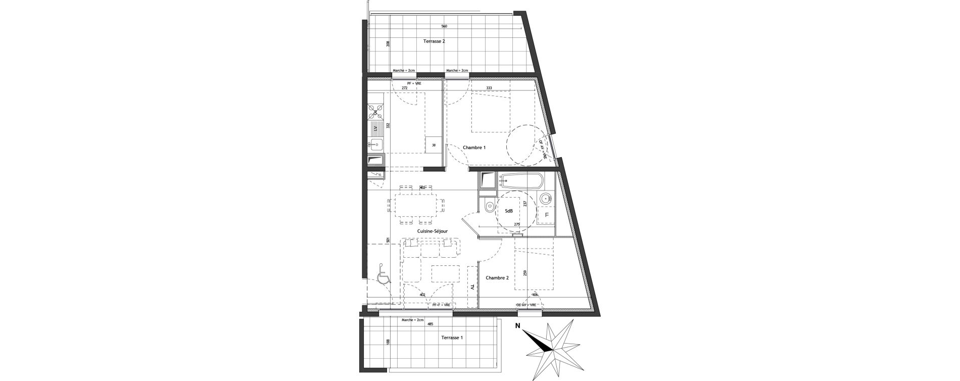 Appartement T3 de 55,80 m2 &agrave; Montpellier Croix d argent