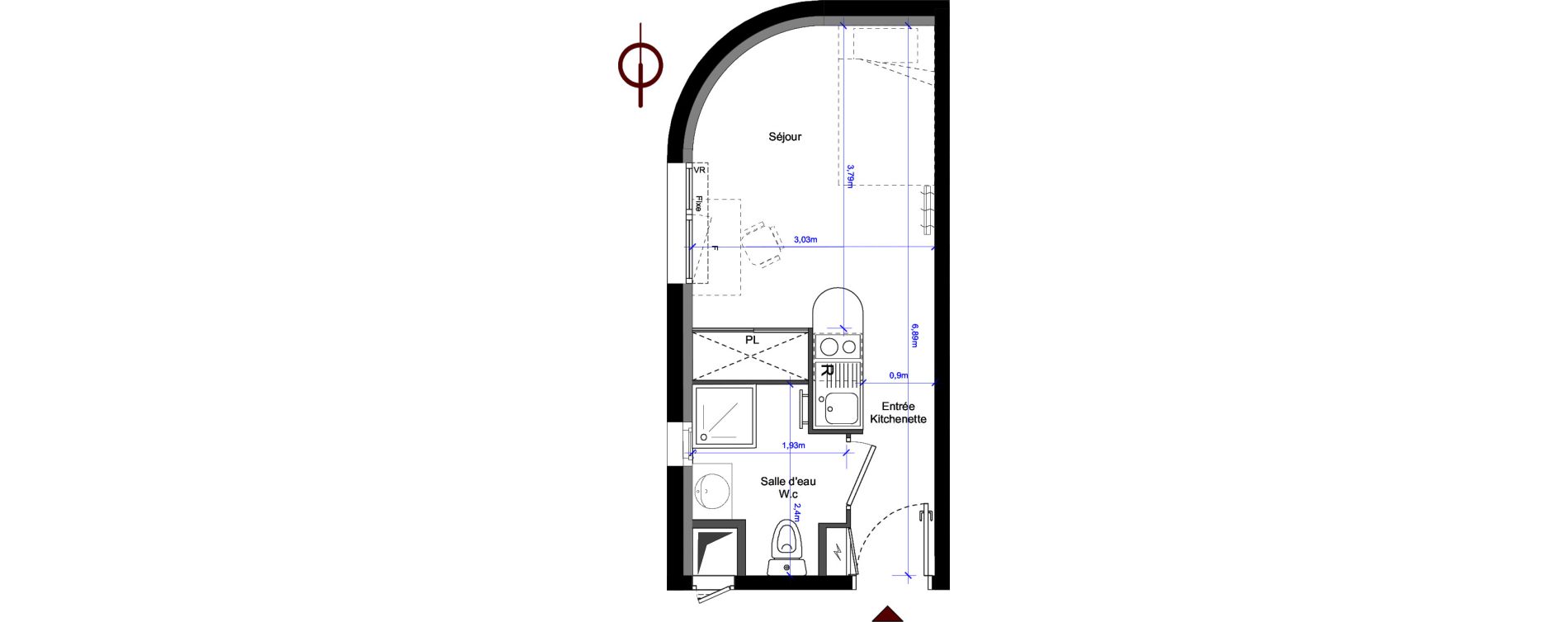 Appartement T1 de 19,30 m2 &agrave; Montpellier Celleneuve