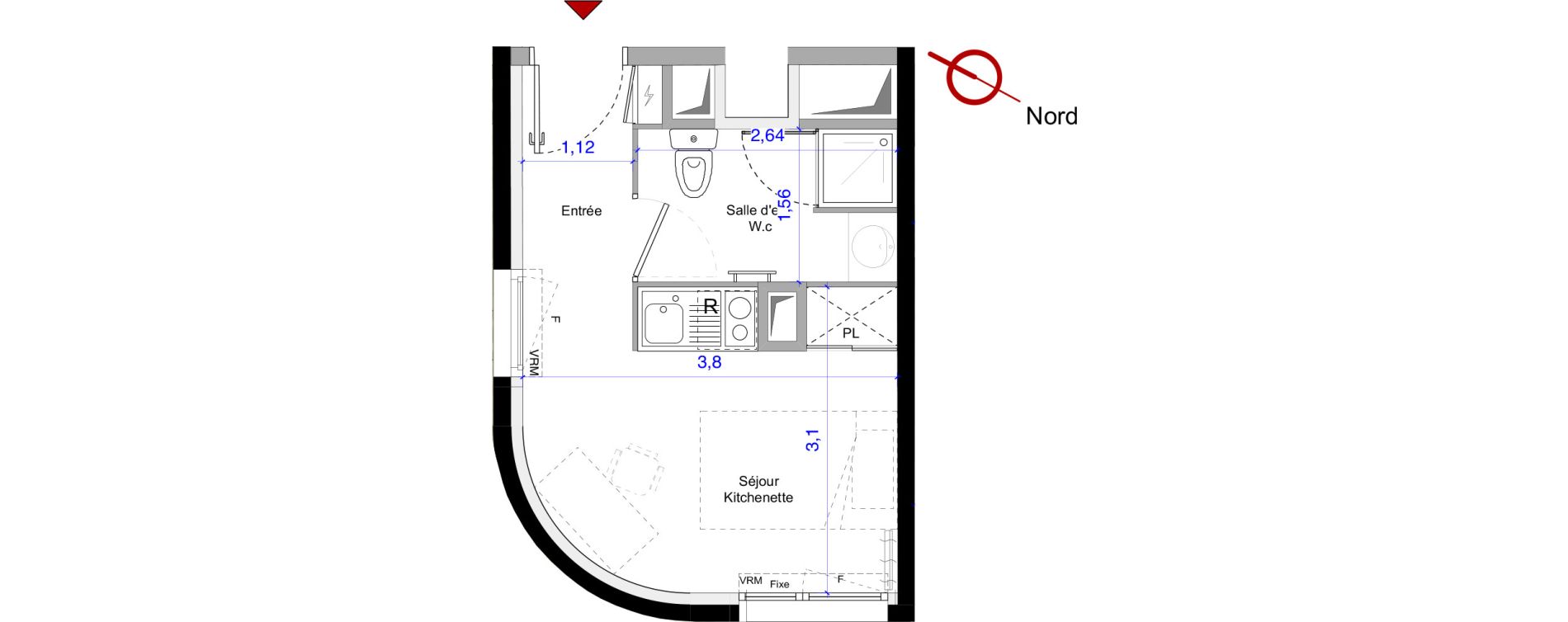 Appartement T1 de 17,49 m2 &agrave; Montpellier Celleneuve