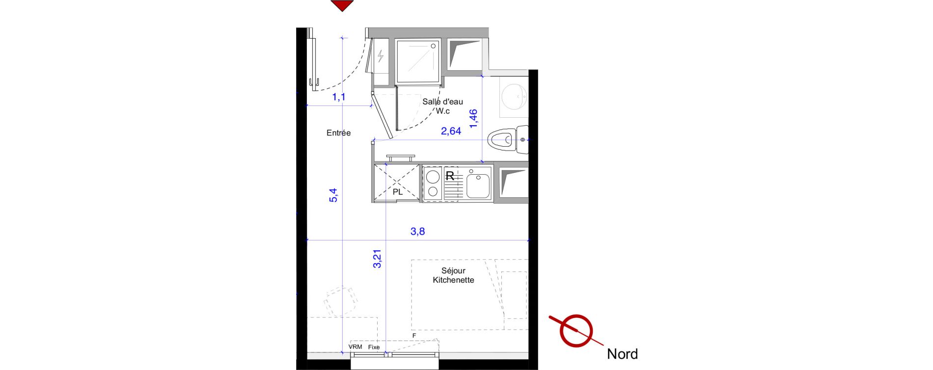 Appartement T1 de 18,39 m2 &agrave; Montpellier Celleneuve