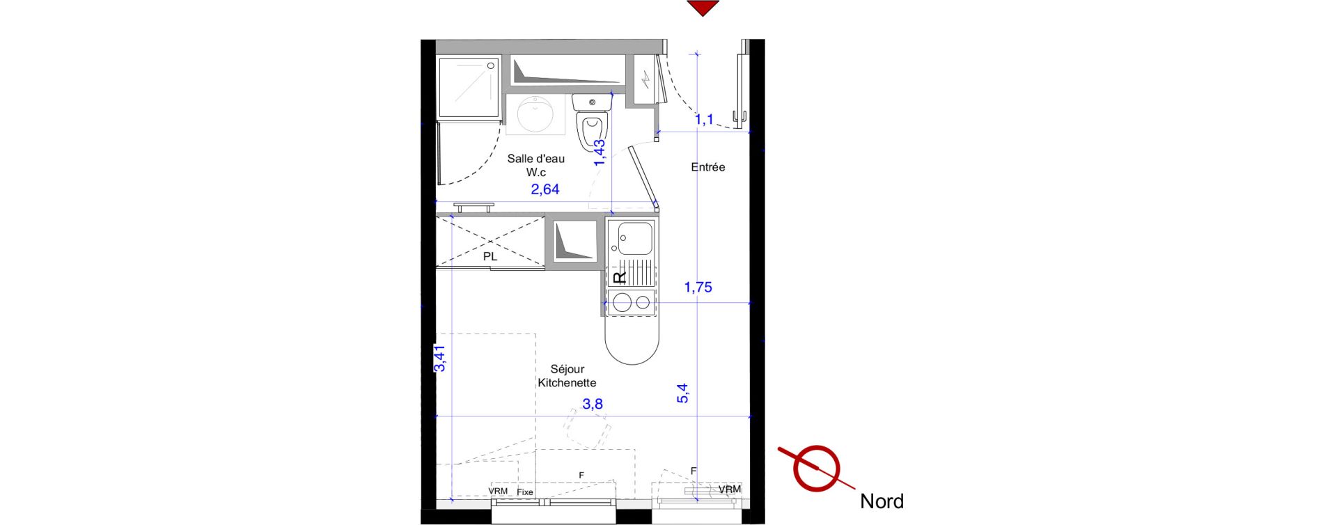 Appartement T1 de 18,67 m2 &agrave; Montpellier Celleneuve