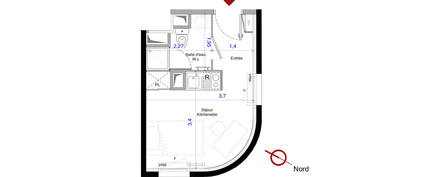 Appartement T1 de 17,17 m2 &agrave; Montpellier Celleneuve