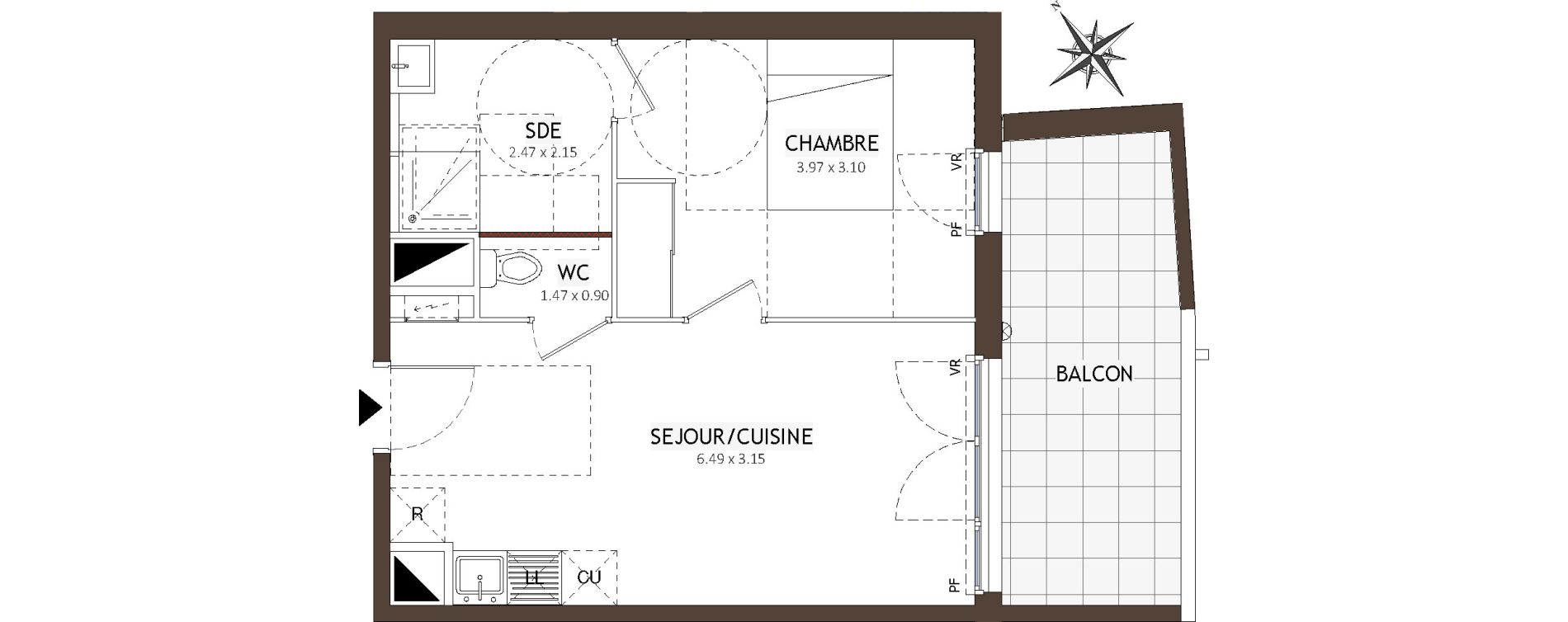 Appartement T2 de 38,92 m2 &agrave; Montpellier Lemasson