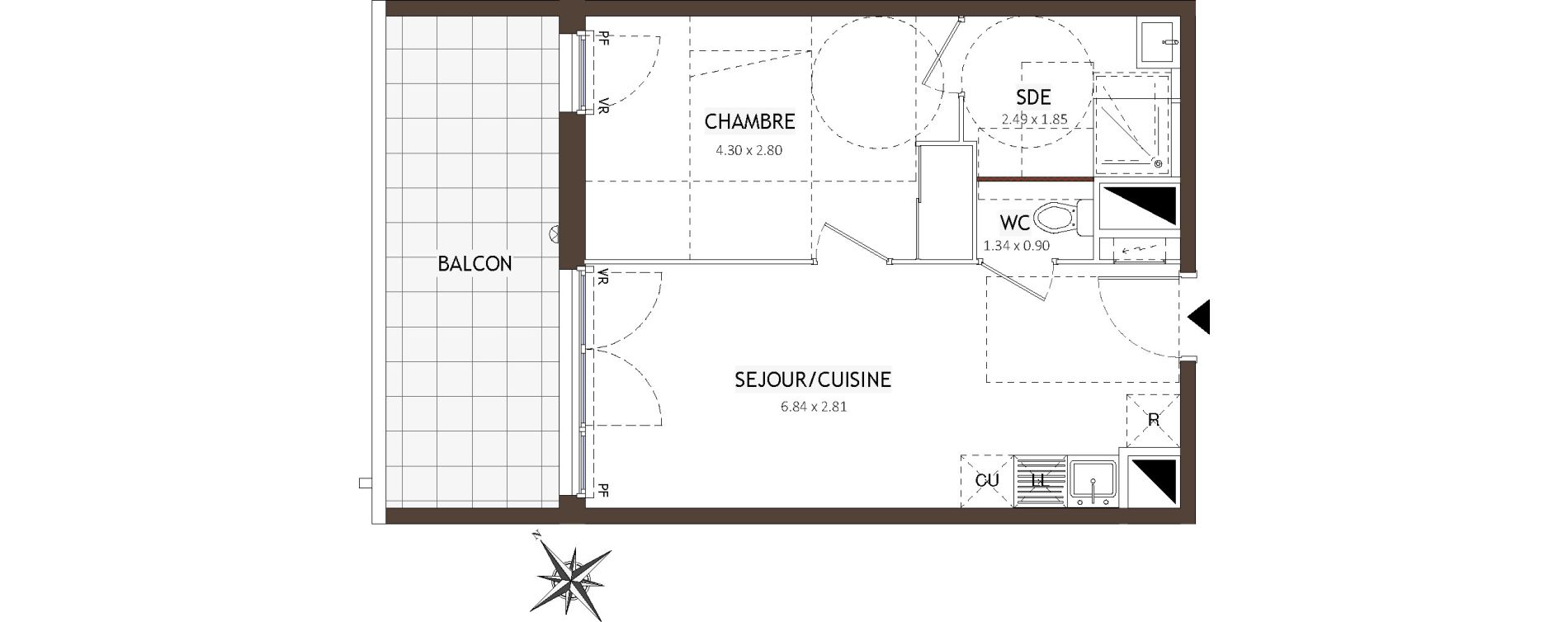 Appartement T2 de 36,70 m2 &agrave; Montpellier Lemasson