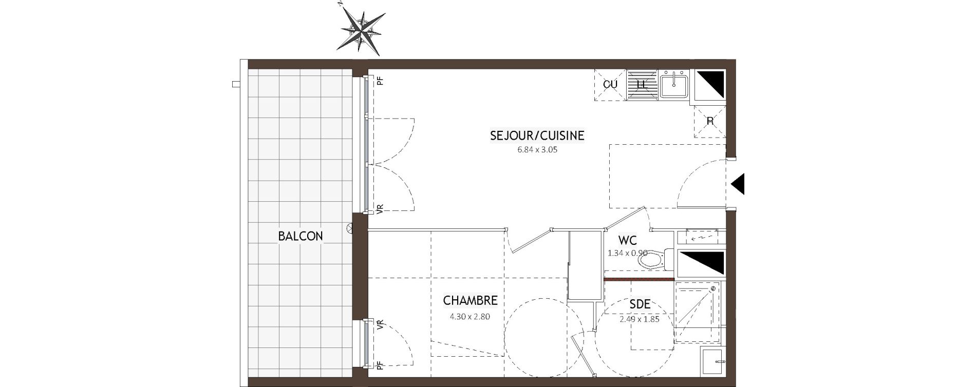 Appartement T2 de 38,33 m2 &agrave; Montpellier Lemasson