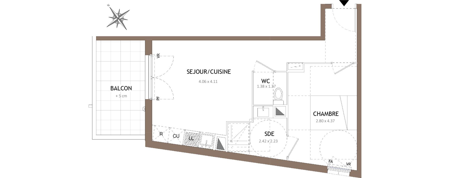 Appartement T2 de 39,47 m2 &agrave; Montpellier Lemasson