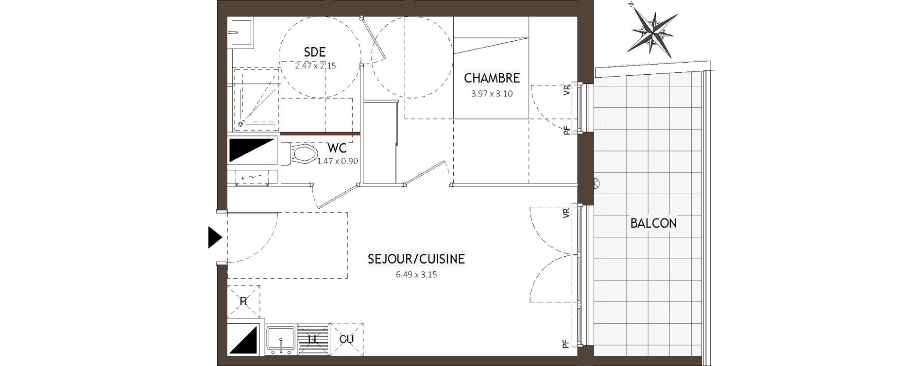 Appartement T2 de 38,86 m2 &agrave; Montpellier Lemasson