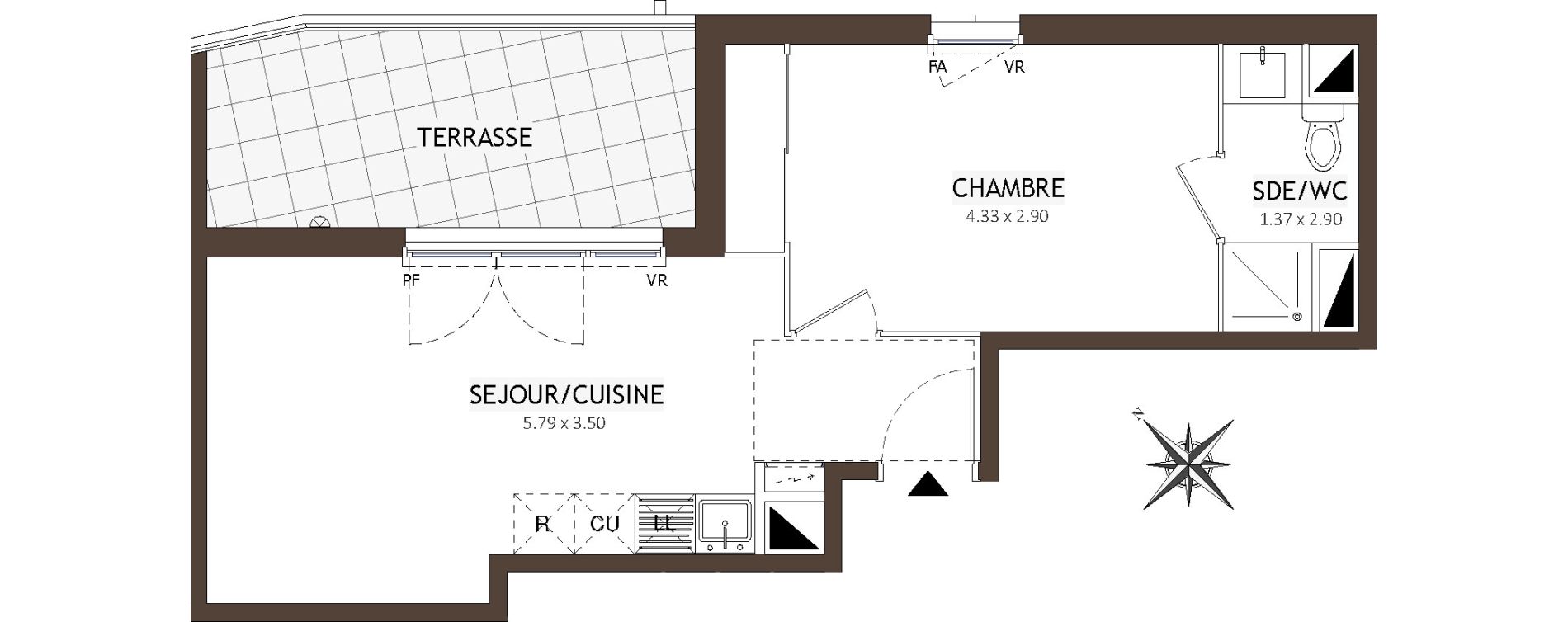 Appartement T2 de 38,28 m2 &agrave; Montpellier Lemasson