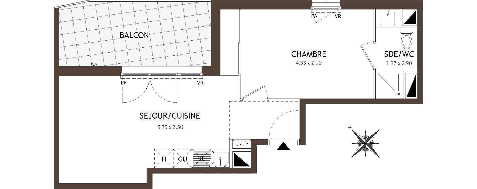 Appartement T2 de 38,28 m2 &agrave; Montpellier Lemasson